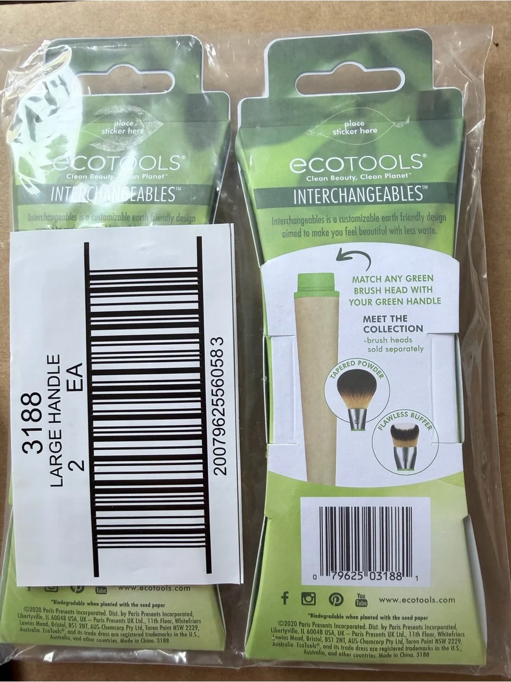 ecotools Interchangeables (2)Buffing Bronzer Head And (2)Handles.